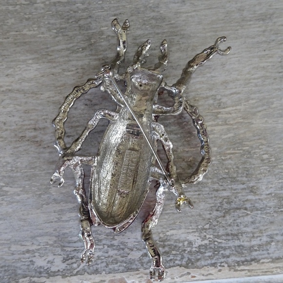 Alilang Enamel Handpainted Ruby Red Bejeweled Beetle Bug Insect Brooch Pin - Picture 5 of 8